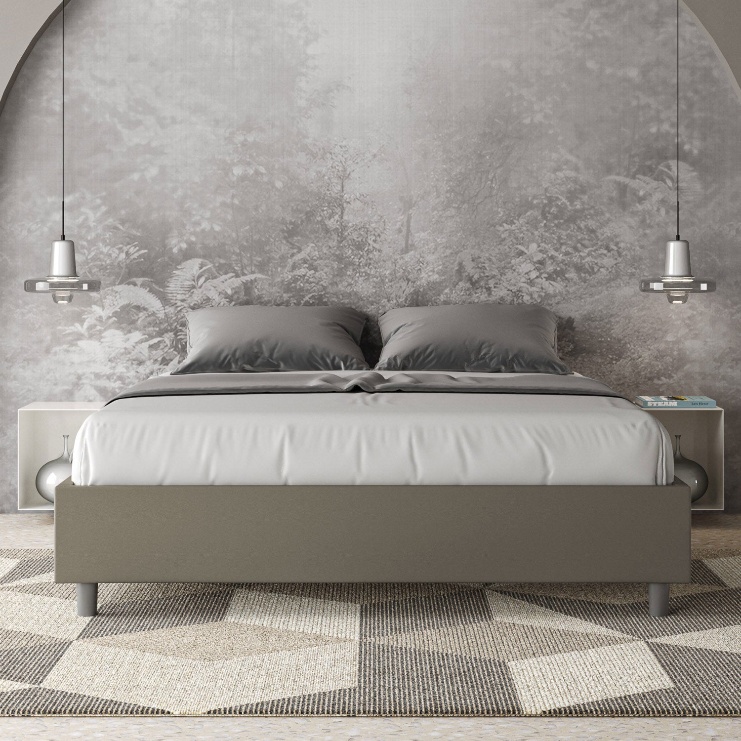 BS COM Letto matrimoniale francese senza rete imbottito 140x190 similpelle cappuccino