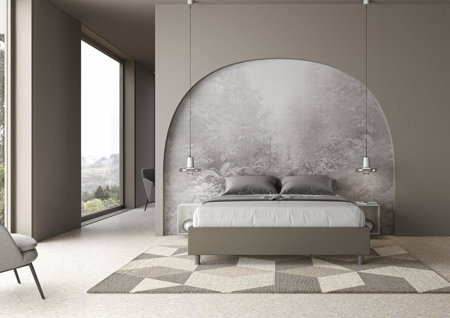 BS COM Letto matrimoniale francese senza rete imbottito 140x190 similpelle cappuccino