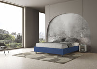 BS COM Letto matrimoniale senza rete imbottito 160x200 similpelle blu
