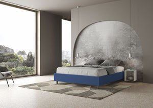 BS COM Letto matrimoniale senza rete imbottito 160x200 similpelle blu