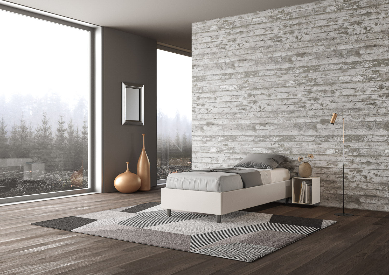 BS COM Letto singolo senza rete imbottito 80x190 similpelle bianco