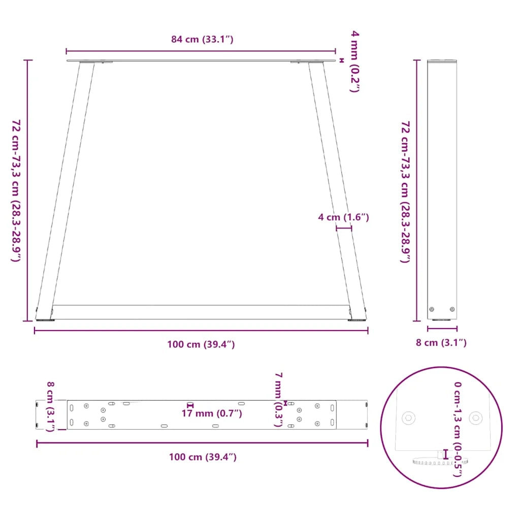 Set di 3 gambe per tavolo da pranzo a forma di V 100 x 72-73 cm stabilità rinforzata design moderno in acciaio antracite 02_0056886