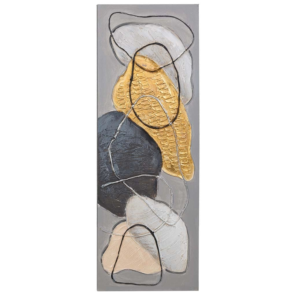 Quadro dipinto a mano con rilievo grigio 30x90x3h