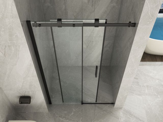 Porta Doccia Scorrevole Frameless Cristallo 8 mm Trasparente Telaio Nero Opaco - Misura: 120 xh195 cm
