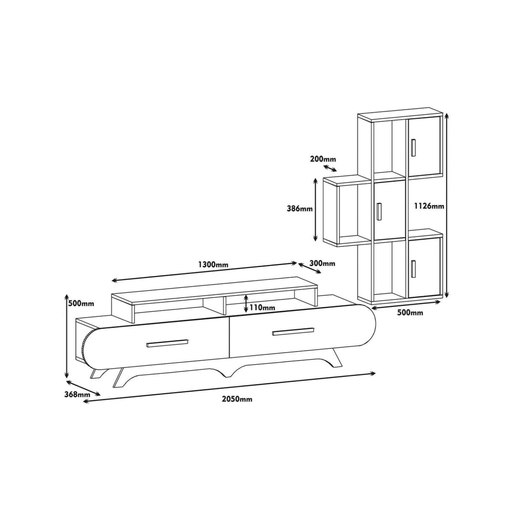 Parete attrezzata Lupo, Composizione soggiorno, Mobile salotto multiuso, Armadio porta TV, 205x37h50 cm, Noce e Bianco