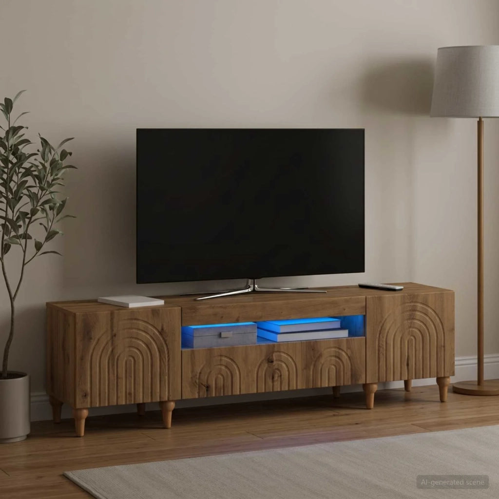 Mobile TV LED ALKMAAR Rovere Artigianale Legno ingegnerizzato 896254