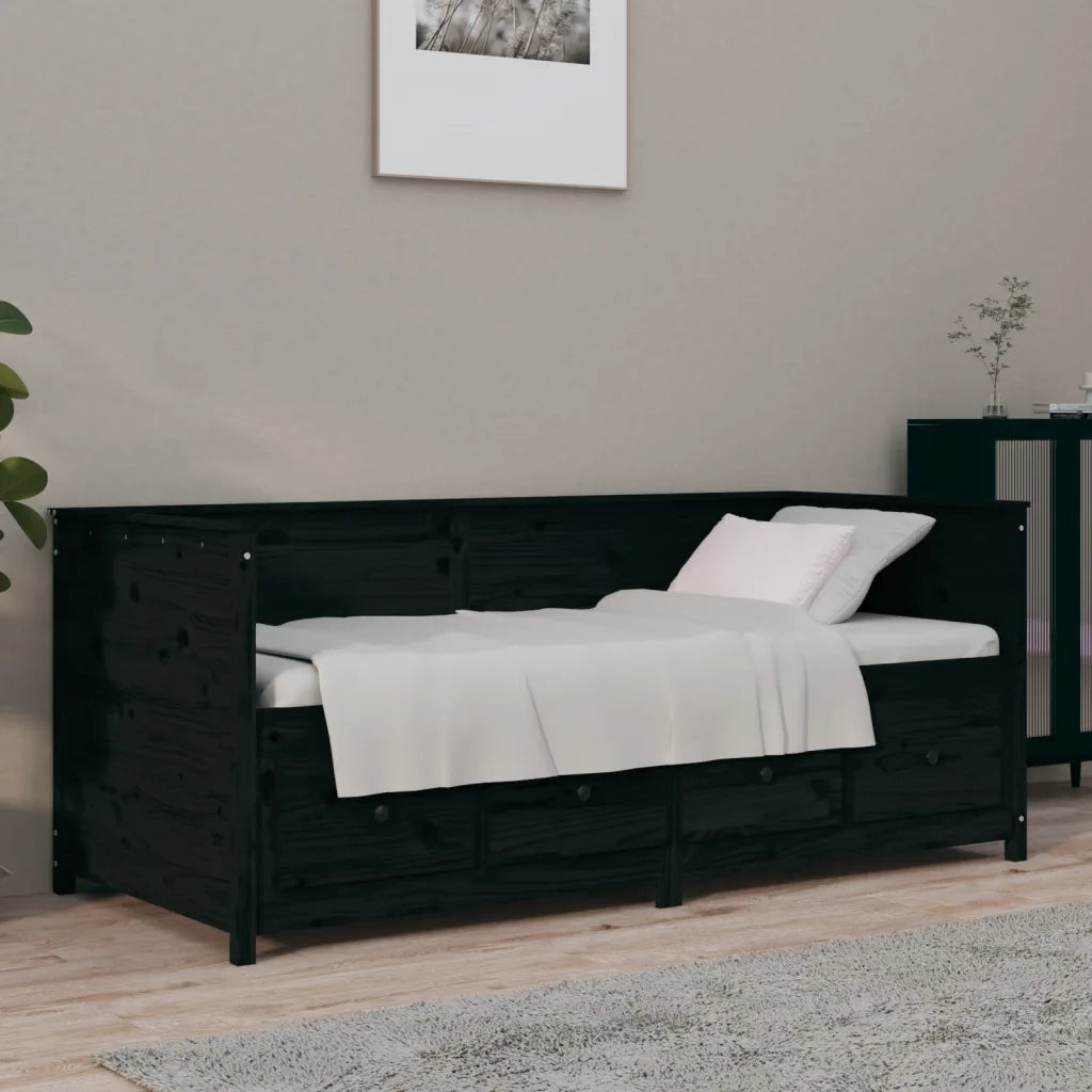 Letto singolo | Letto per adulti | Dormeuse Nera 75x190 cm in Legno Massello di Pino
