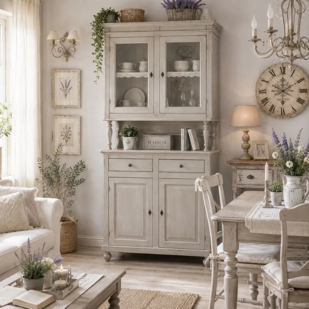 Cristalliera in legno bianco shabby 104x43x208 - Mobili 2G