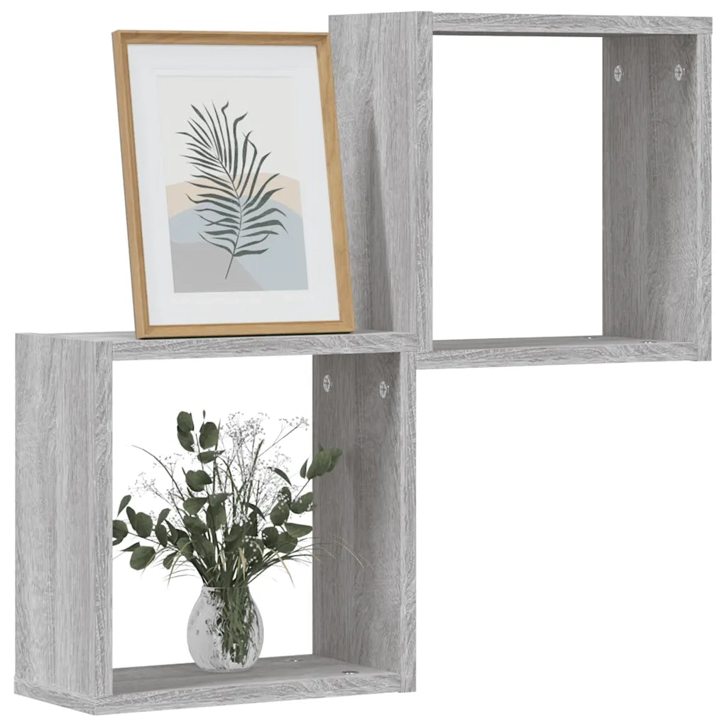 vidaXL Mensole Parete a Cubo 2 pz Grigio Sonoma 30x15x30 cm