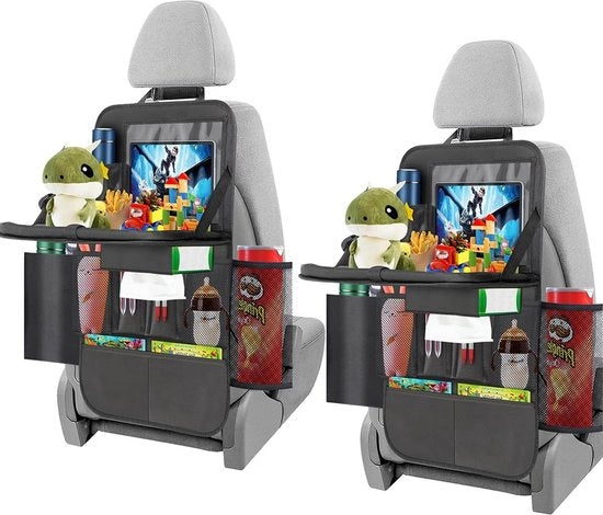 Organizzatore di auto per il sedile posteriore con protezione del sedile posteriore pieghevole - tavolo da 12 pollici con touchscreen tablet - cassetto multifunzionale - organizzatore di auto con molti contenitori