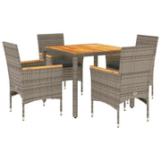 Set Pranzo Giardino 5 pz | Set Salotto da Giardino con Cuscini Grigio Polyrattan Acacia