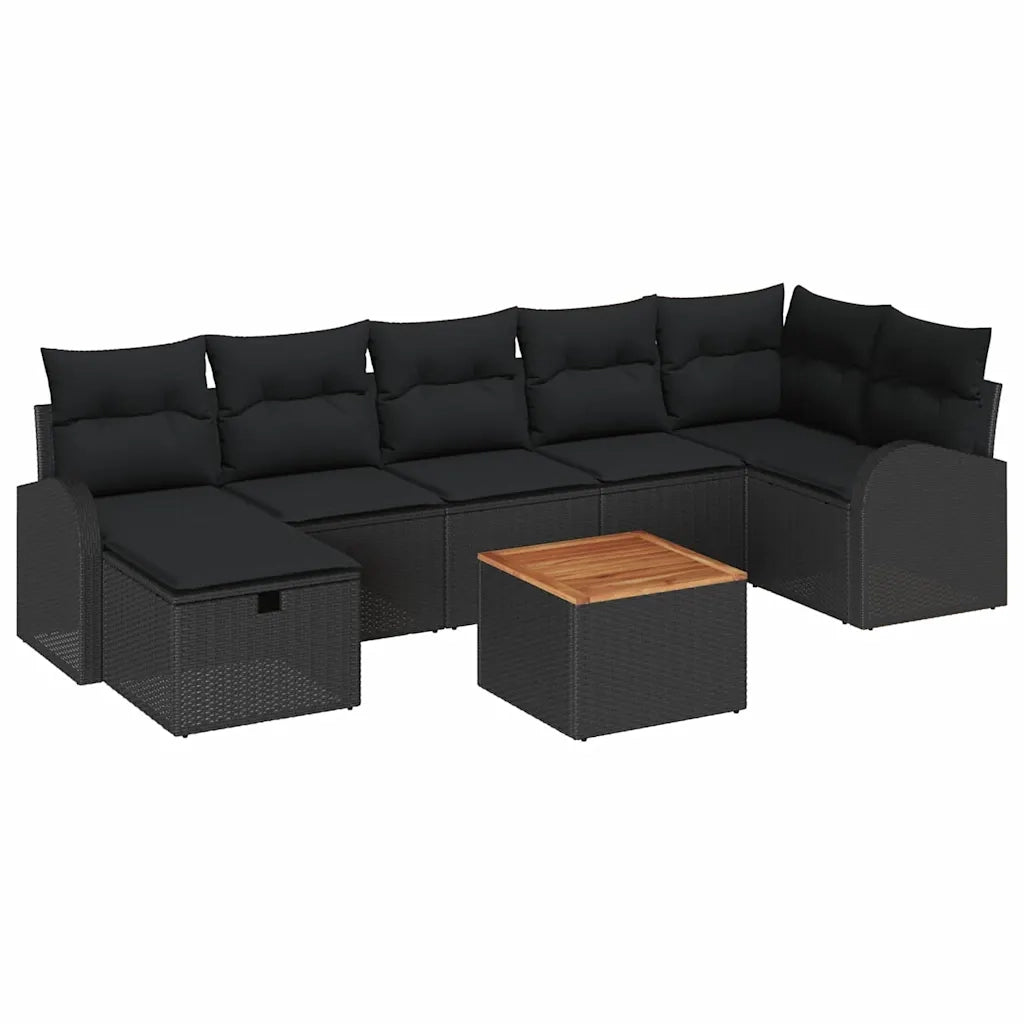 Set Divano da Giardino con cuscino 8 pcs Nero polyrattan