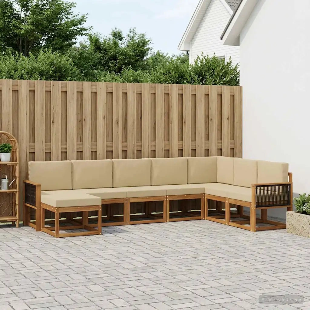 Set di divani da esterno con cuscino 8 pcs Naturale e Beige 3385454