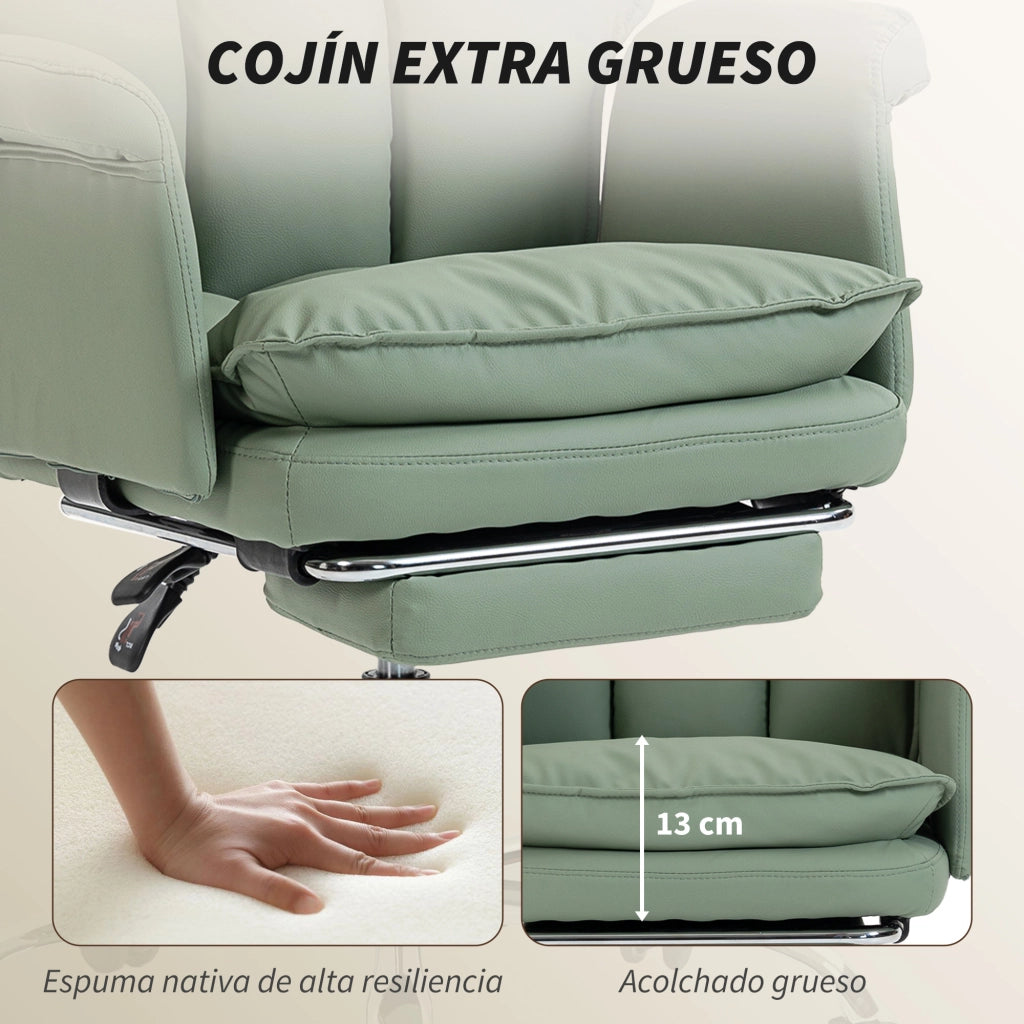 Sedia da ufficio con schienale reclinabile e poggiapiedi ¨C zephmum ¨C verde, similpelle, imbottita