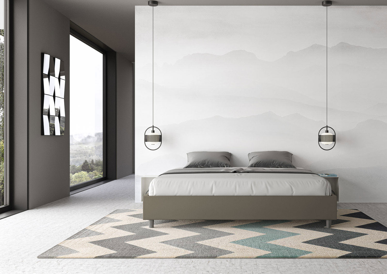 BS COM Letto senza rete imbottito 180x210 similpelle cappuccino