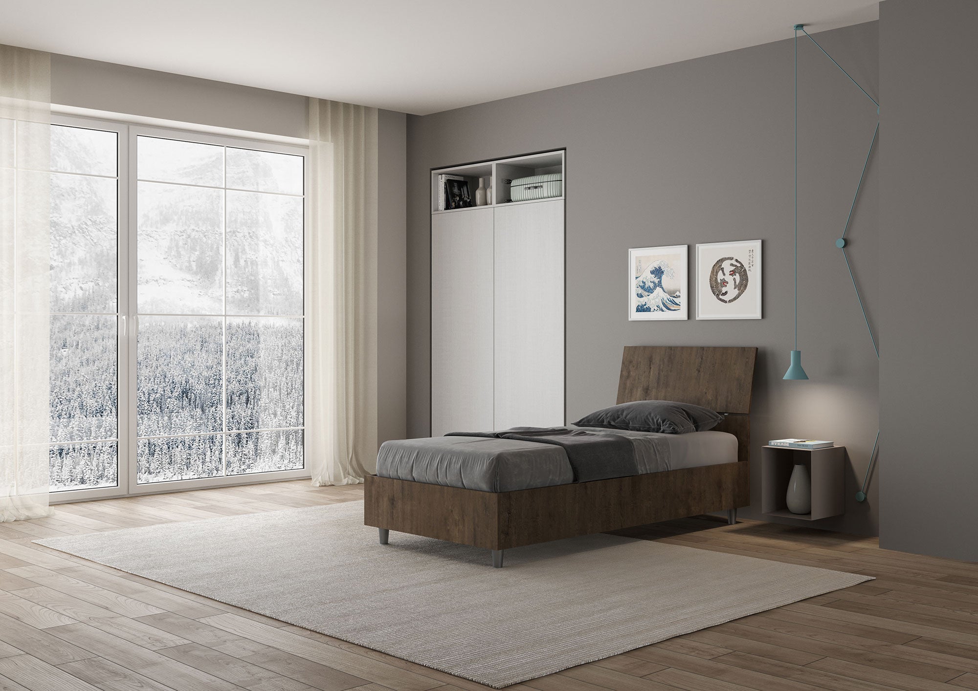 BS COM Letto singolo con rete 80x200 testata inclinata noce