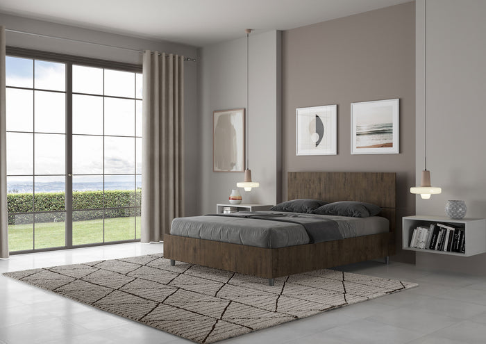 BS COM Letto matrimoniale francese contenitore 140x200 testata dritta noce