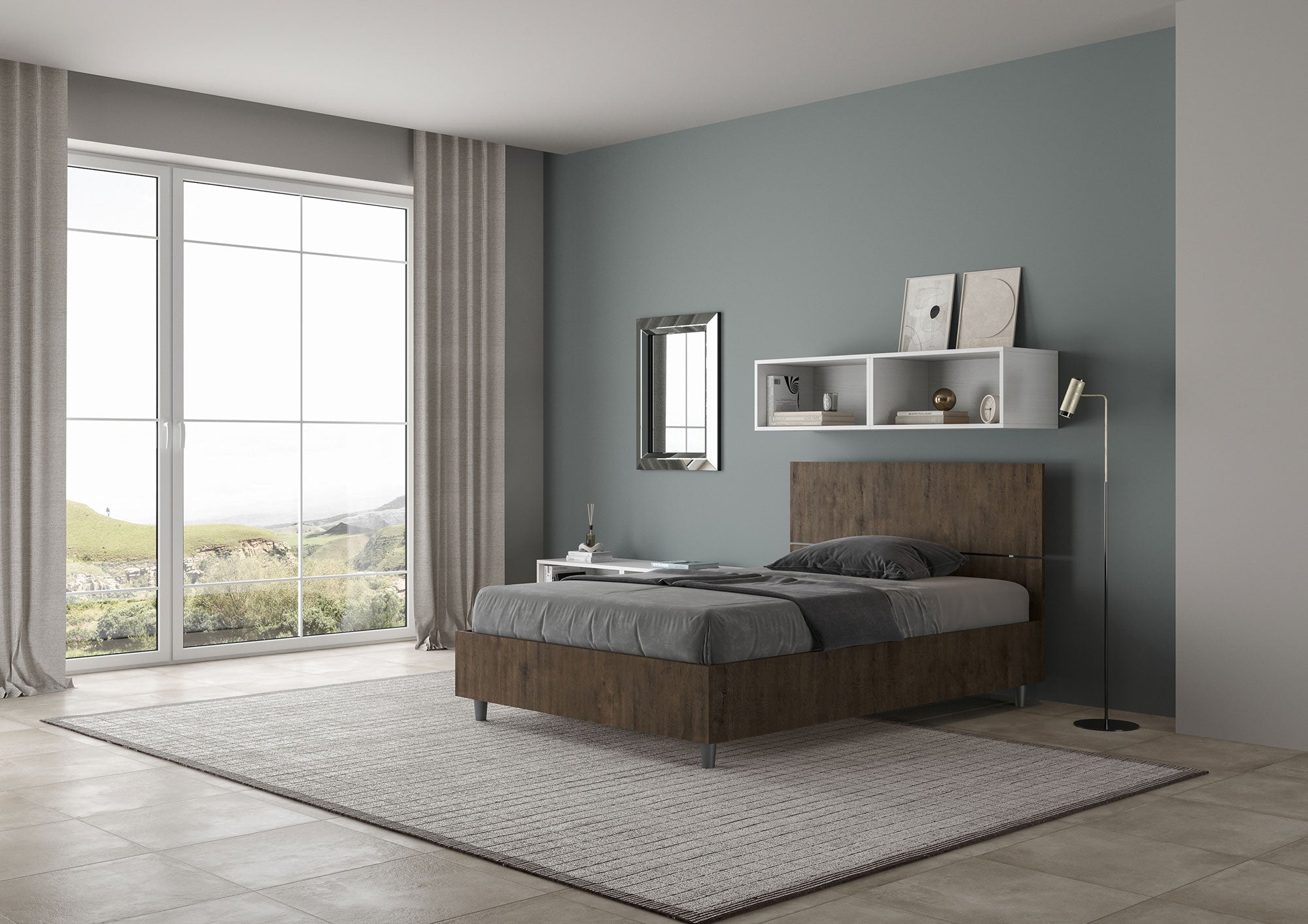 BS COM Letto una piazza e mezza contenitore 120x190 testata dritta noce