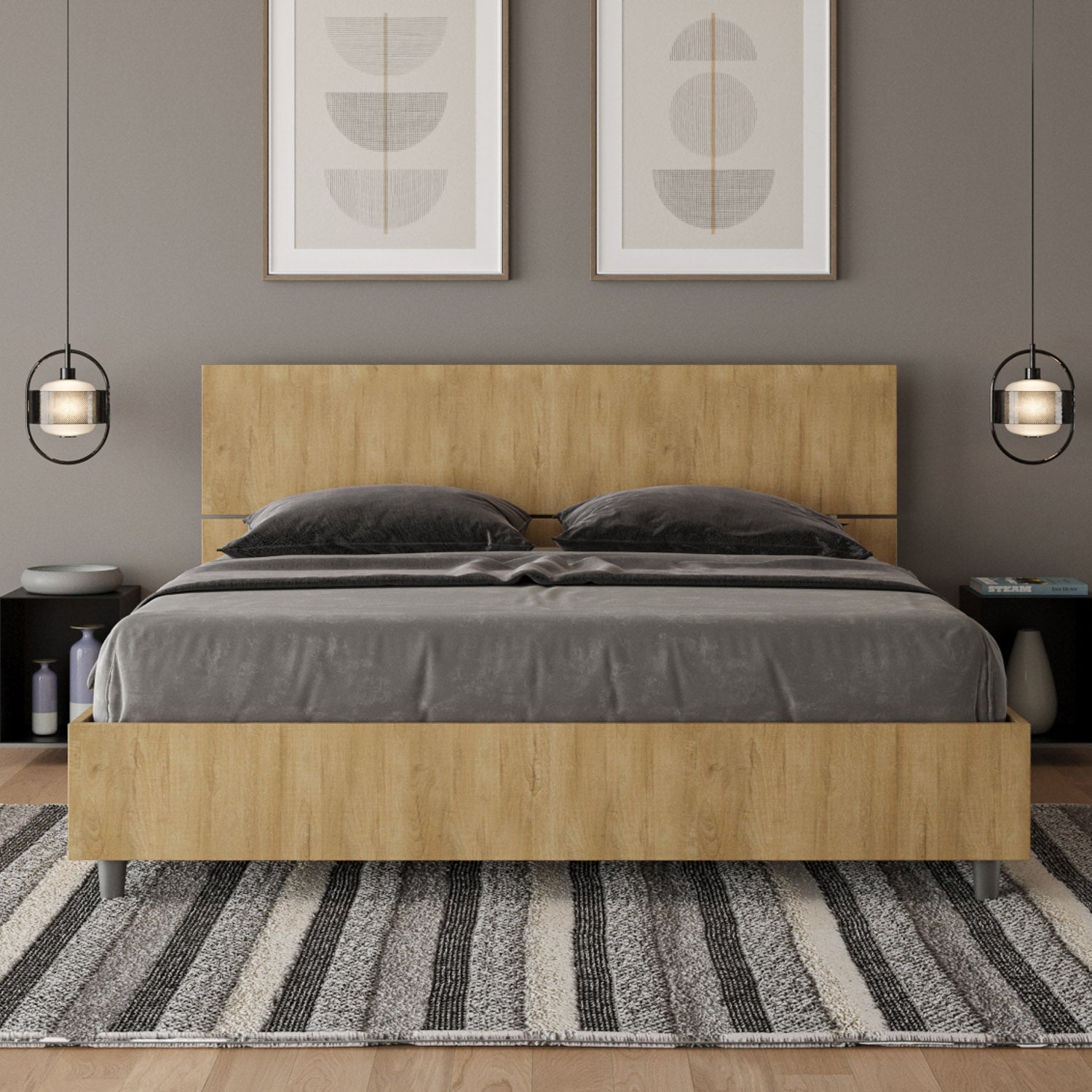BS COM Letto matrimoniale contenitore 160x200 testata dritta quercia