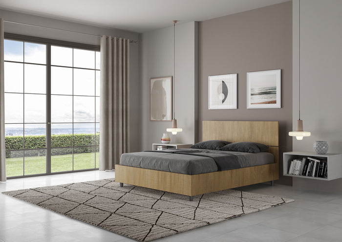 BS COM Letto matrimoniale francese contenitore 140x200 testata dritta quercia