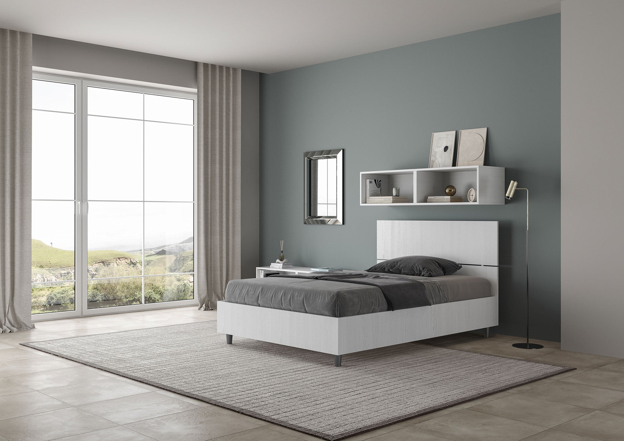 BS COM Letto una piazza e mezza contenitore 120x190 testata dritta bianco frassino
