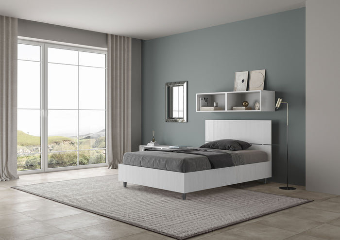 BS COM Letto una piazza e mezza contenitore 120x190 testata dritta bianco frassino