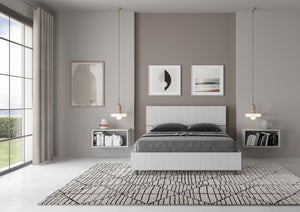 BS COM Letto matrimoniale francese contenitore 140x190 testata inclinata bianco frassino