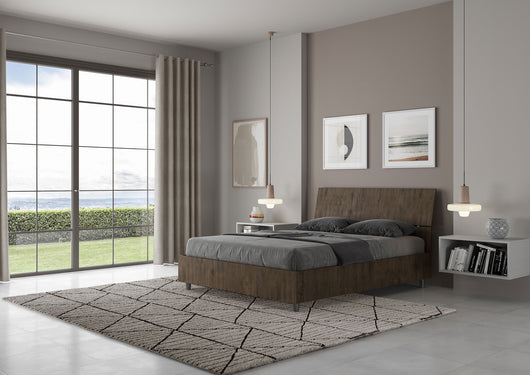 BS COM Letto matrimoniale francese contenitore 140x200 testata inclinata noce