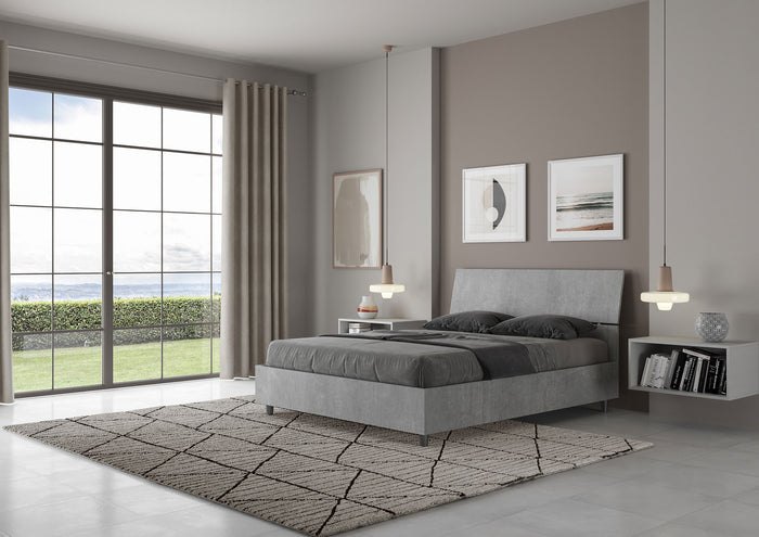 BS COM Letto matrimoniale francese contenitore 140x200 testata inclinata cemento