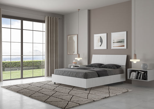 BS COM Letto matrimoniale francese contenitore 140x200 testata inclinata bianco frassino