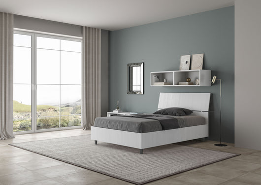 BS COM Letto una piazza e mezza contenitore 120x190 testata inclinata bianco frassino