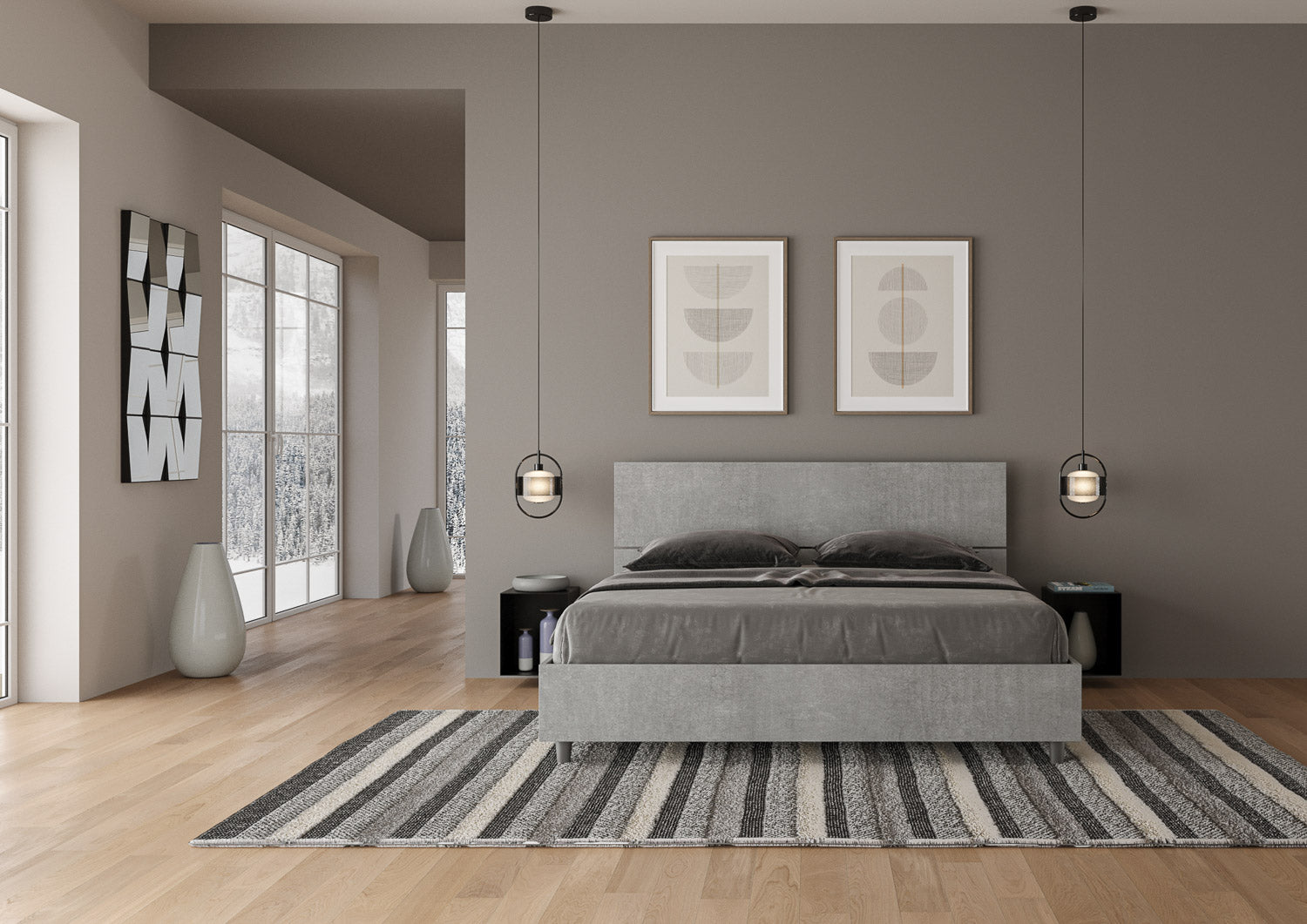 BS COM Letto matrimoniale contenitore doppia alzata 160x190 testata dritta cemento