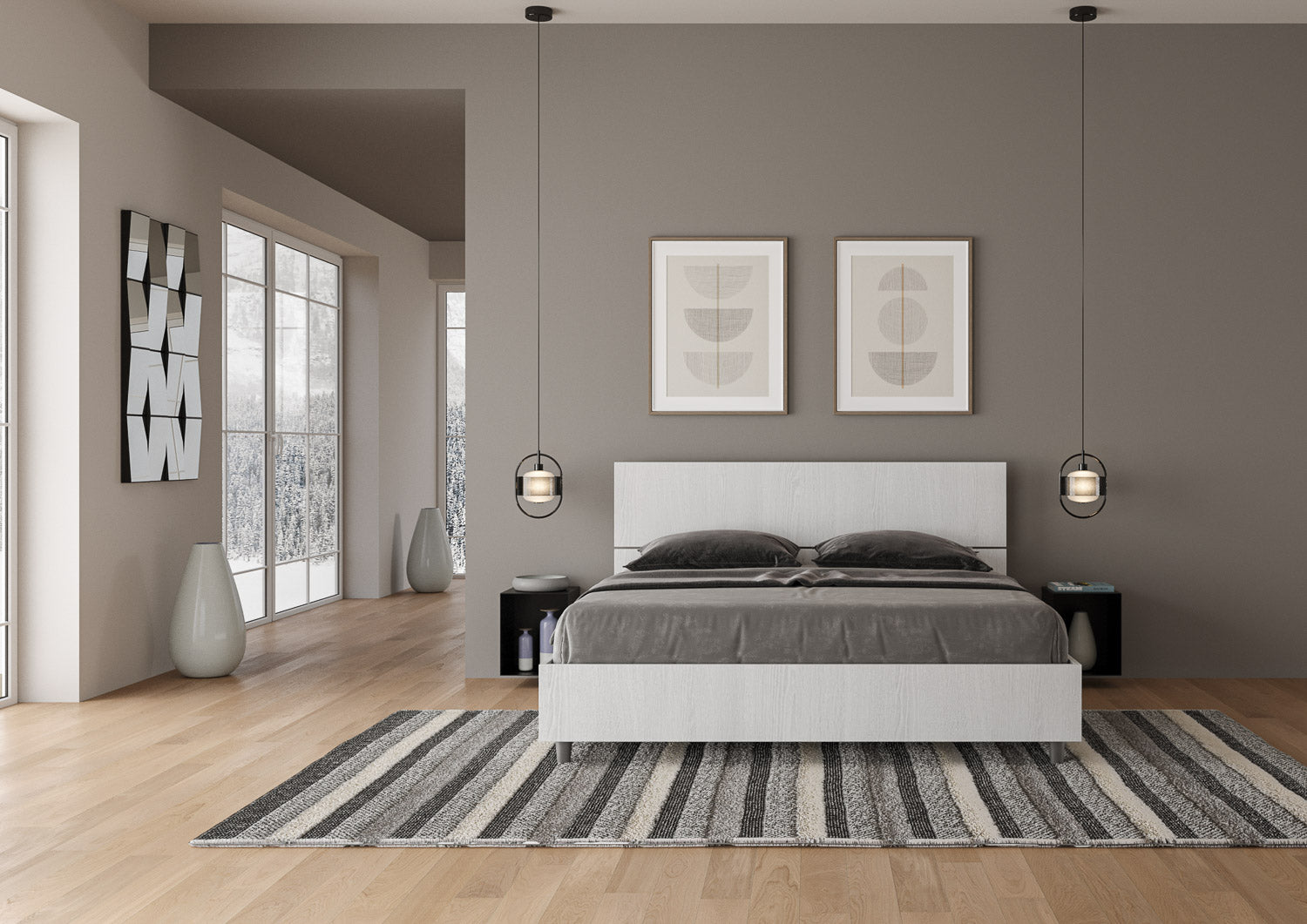 BS COM Letto matrimoniale senza rete 160x200 testata dritta bianco frassino