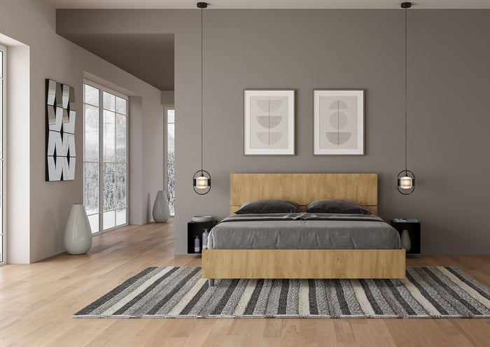 BS COM Letto matrimoniale contenitore doppia alzata 160x190 testata inclinata quercia