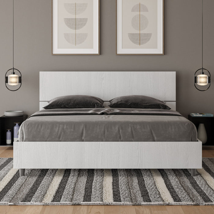 BS COM Letto matrimoniale contenitore doppia alzata 160x190 testata inclinata bianco frassino