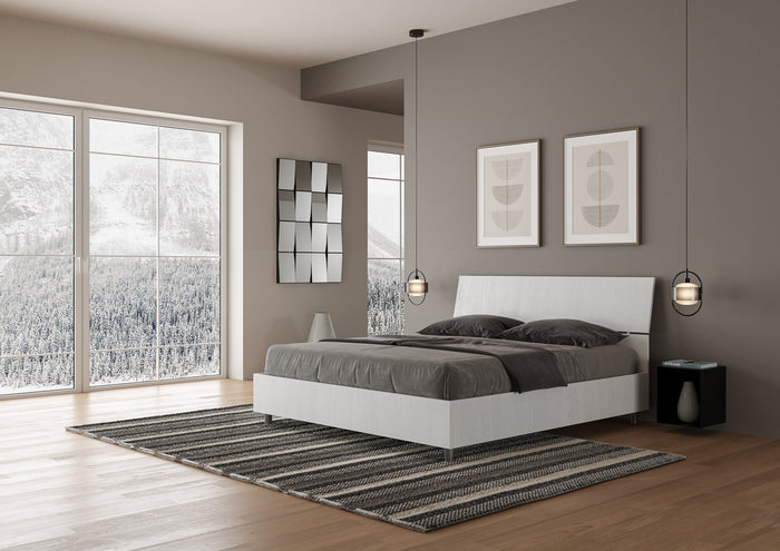 BS COM Letto matrimoniale contenitore doppia alzata 160x190 testata inclinata bianco frassino