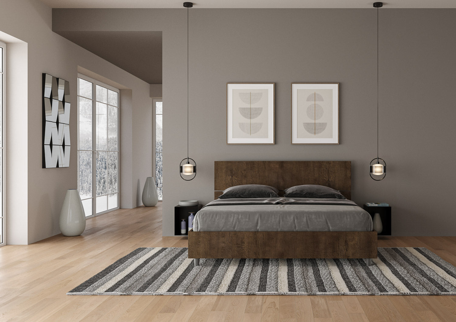 BS COM Letto matrimoniale contenitore doppia alzata 160x190 testata inclinata noce