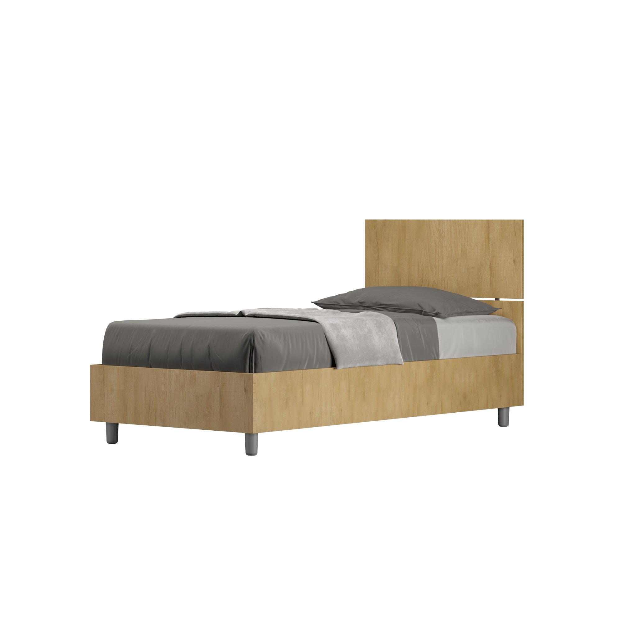 BS COM Letto singolo senza rete 80x190 testata dritta quercia