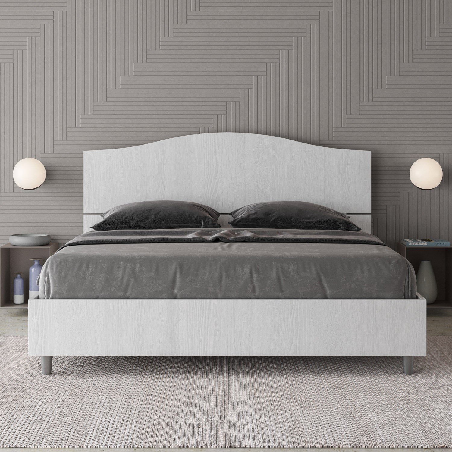 BS COM Letto matrimoniale contenitore doppia alzata 160x190 bianco frassino