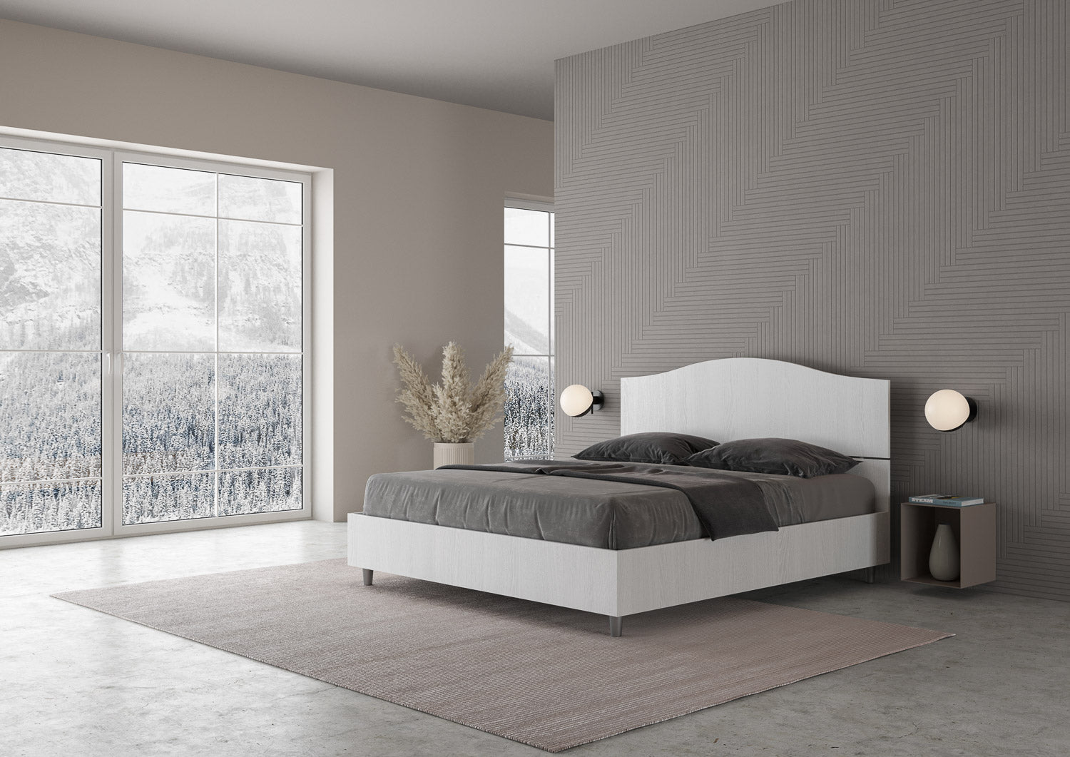 BS COM Letto matrimoniale contenitore doppia alzata 160x190 bianco frassino