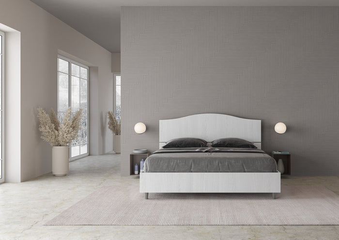 BS COM Letto matrimoniale contenitore doppia alzata 160x200 bianco frassino