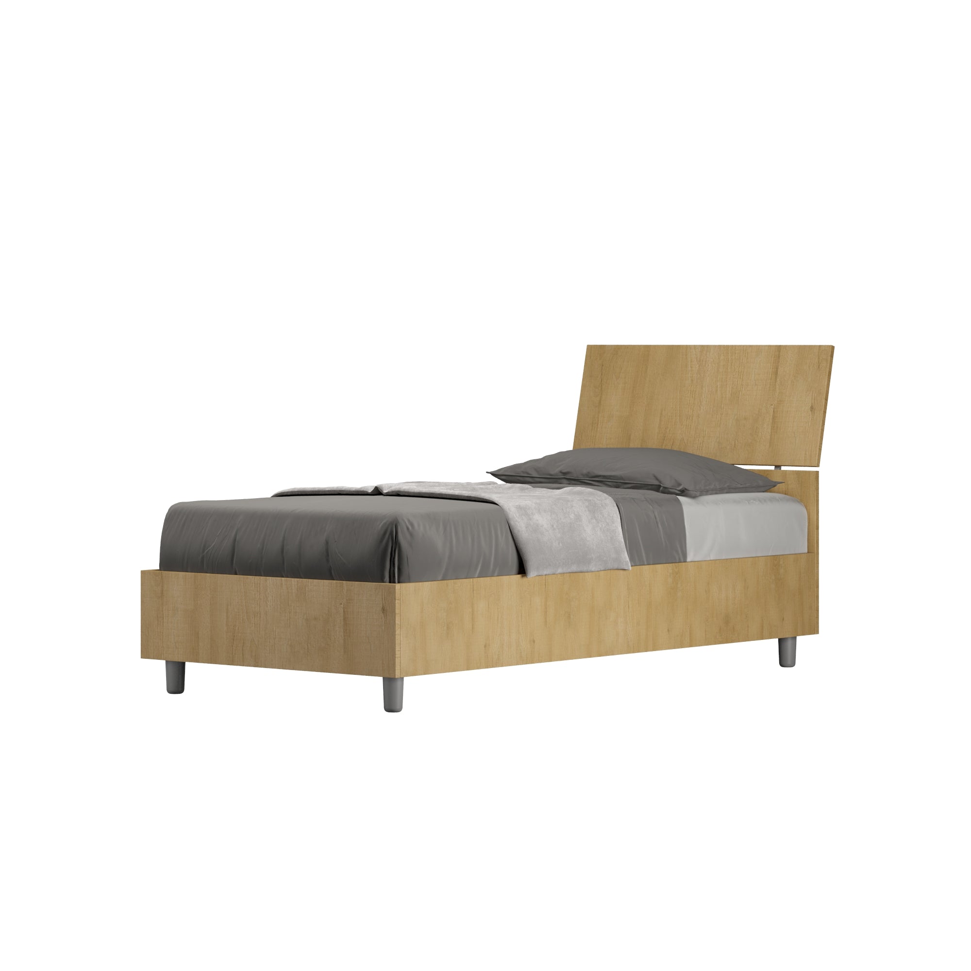 BS COM Letto singolo senza rete 80x190 testata inclinata quercia