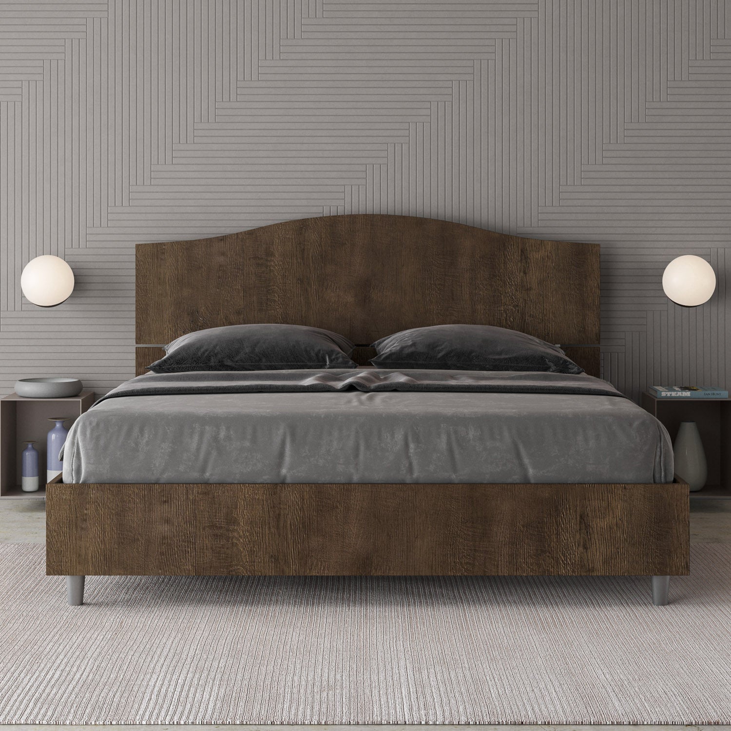 BS COM Letto matrimoniale contenitore doppia alzata 160x200 noce