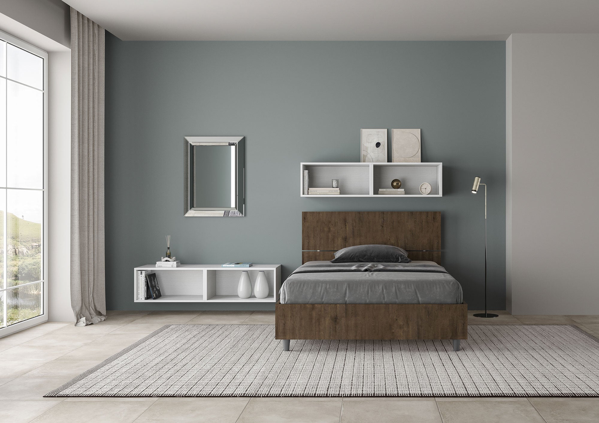 BS COM Letto una piazza e mezza senza rete 120x200 testata inclinata noce