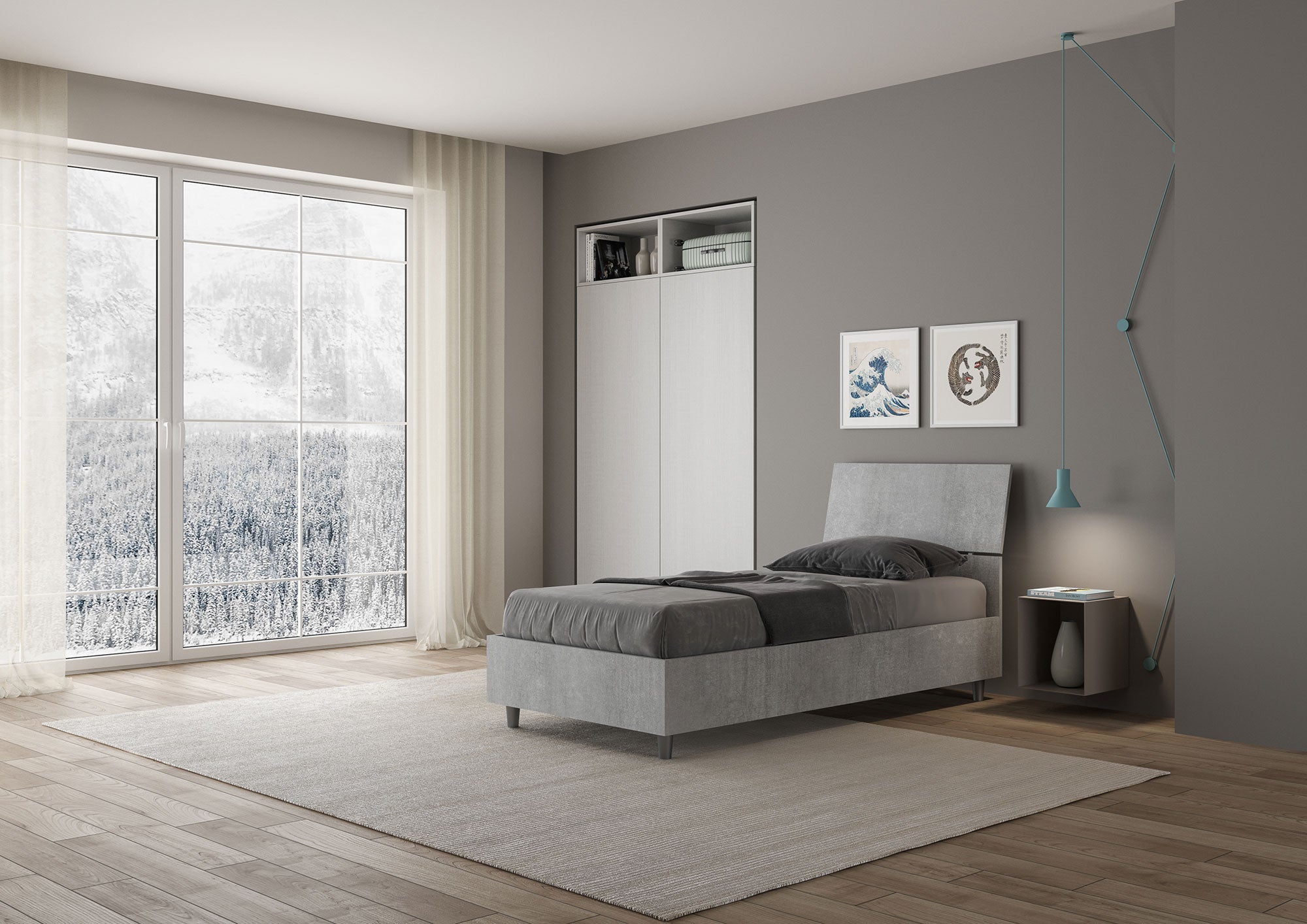 BS COM Letto singolo senza rete 80x190 testata inclinata cemento