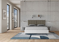 BS COM Letto matrimoniale con rete 160x200 bianco frassino cuscini similpelle cappuccino