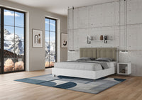 BS COM Letto matrimoniale con rete 160x190 bianco frassino cuscini similpelle cappuccino