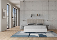 BS COM Letto matrimoniale con rete 160x200 bianco frassino cuscini similpelle tortora