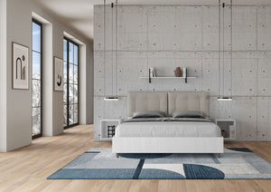 BS COM Letto matrimoniale con rete 160x200 bianco frassino cuscini similpelle tortora