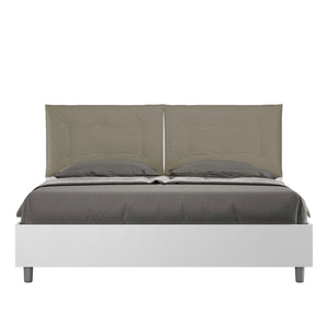 BS COM Letto matrimoniale contenitore 160x190 bianco frassino cuscini similpelle cappuccino